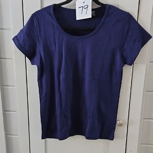 #79 New York & Company Deep Blue Short Sleeve Tee Sz MED. PTP 17.5 +